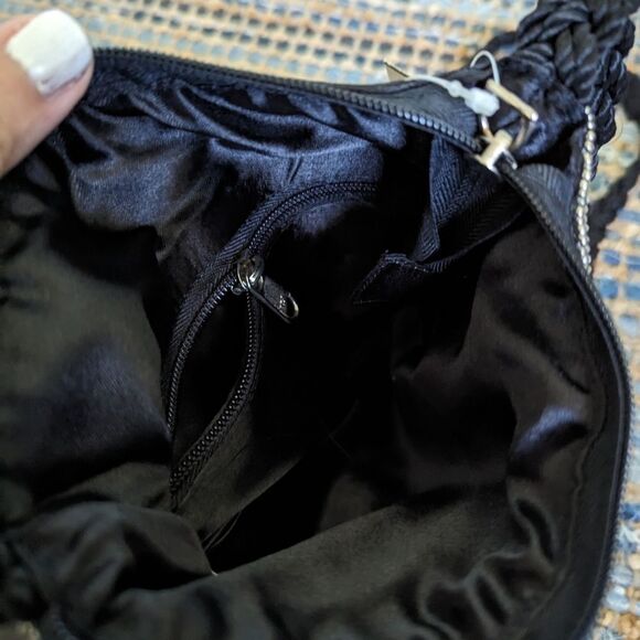 NWT Crossbody Sequin Gold & Silver Metallic Black Satin M Bling Y2K Baddie - Picture 6 of 8